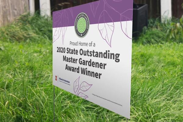 Lawn sign "2020 state outstanding master gardener award winner"
