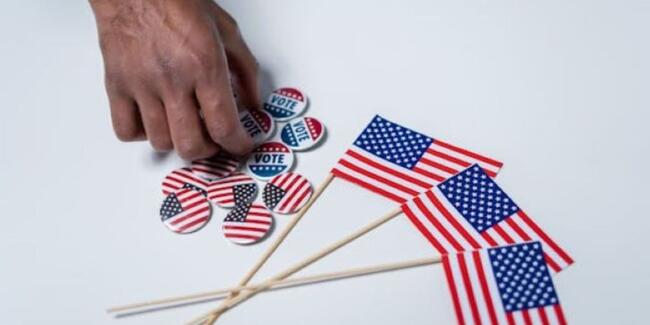 American flags and America buttons with a hand