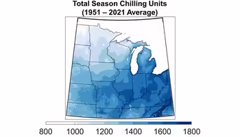 map of midwest showing gradients of blue to represent number of chilling units