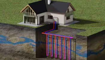 An illustration of a system that pull geothermal heat to power a home