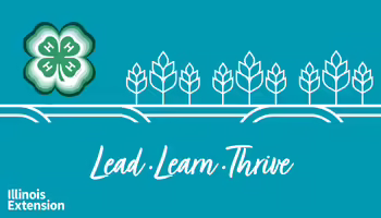 The 4-H  Clover logo with  wheat icons and the words Lead, Learn Thrive 
