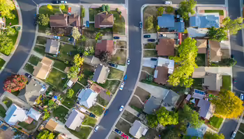 An aerial view of a neighborhood