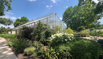 Entrance and greenhouse of Riverside Gardens, Moline, IL