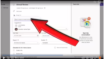 Screenshot of Microsoft Planner interface with big red arrow overlaid