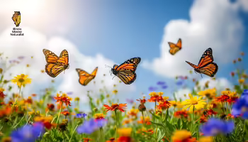 Field of flowers with monarch butterflies