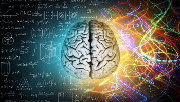 brain on scientific formulas background