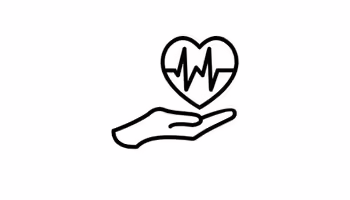 clip art heart with heartbeat lines hovering over a hand