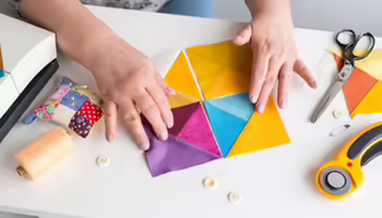 Sewing and quilting table with fabric