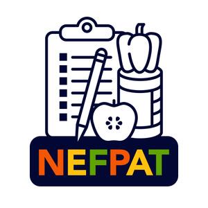 icon with clipboard, apple, pencil, pepper, and can of food with NEFPAT text below
