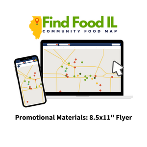 Find Food IL Community Food Map text with mock-ups of maps on digital screens