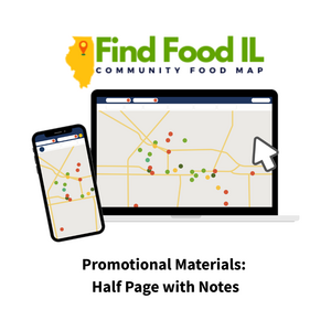Find Food IL Community Food Map text with mock-ups of maps on digital screens