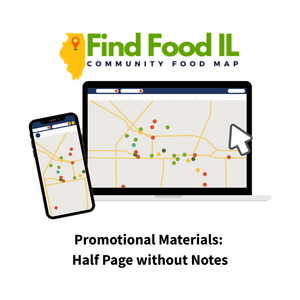 Find Food IL Community Food Map text with mock-ups of maps on digital screens