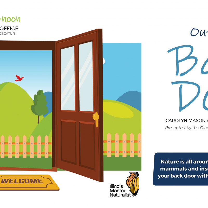 Wooden fence and door with outside scenery cartoon