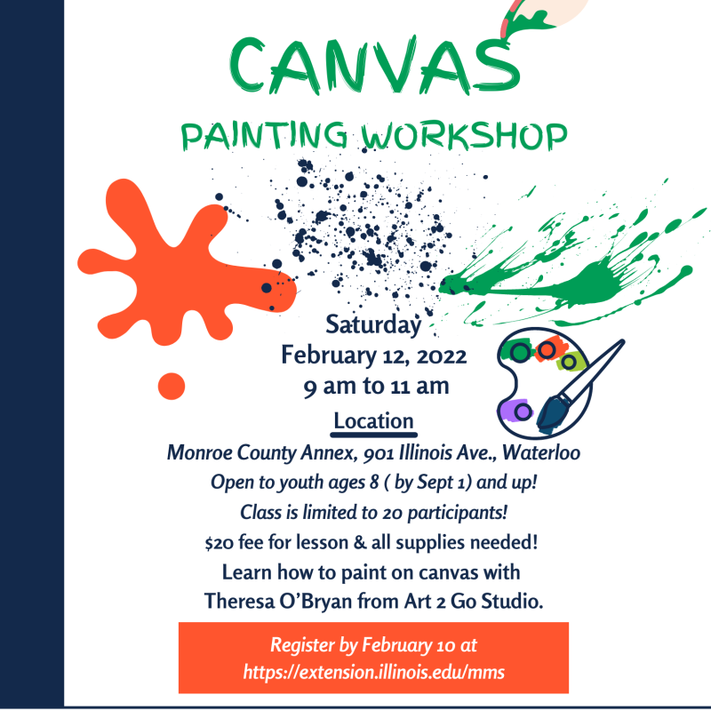 Flyer with details about the painting workshop included are the 4-H clover logo and the extension watermark 