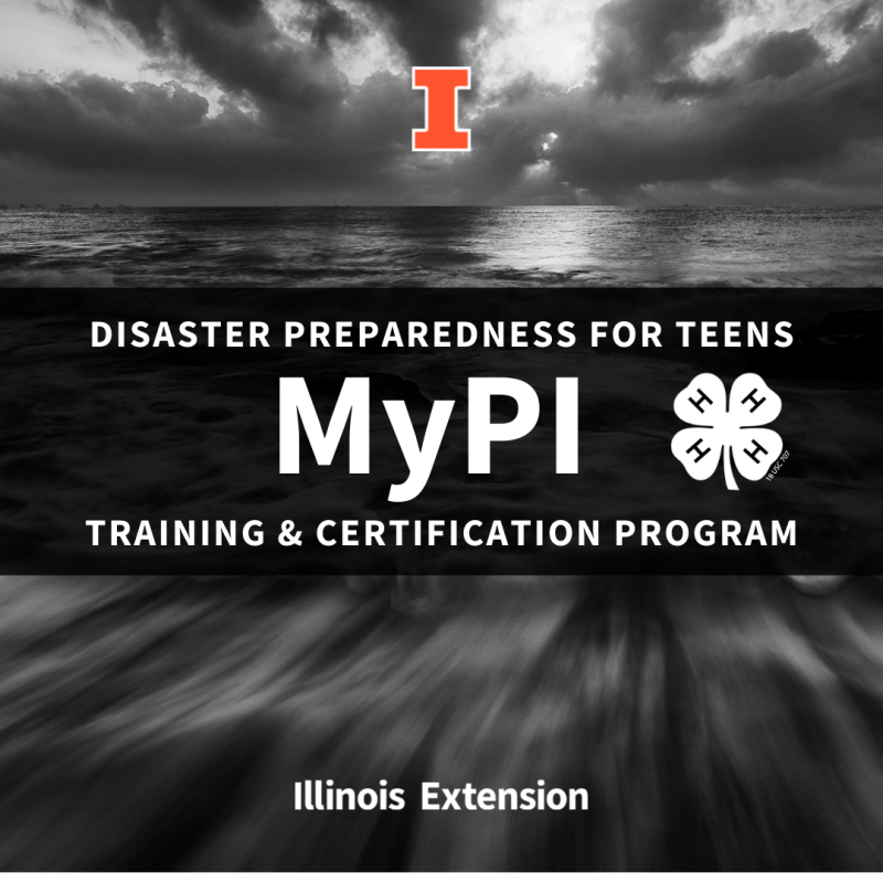 storm rolling over water with MyPI disaster preparedness for teens training and certification program text