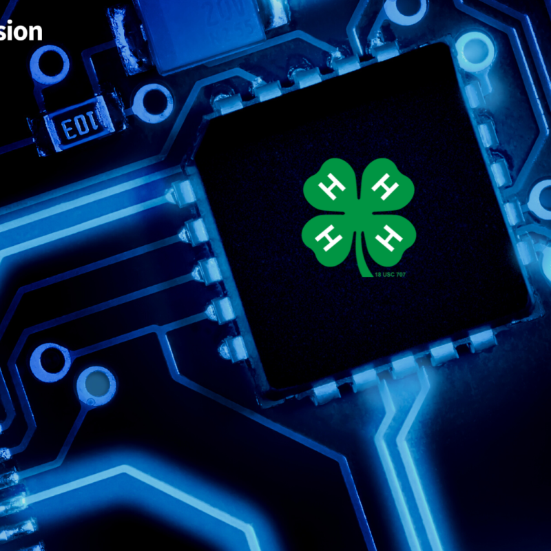 blue circuit board with 4-H Clover