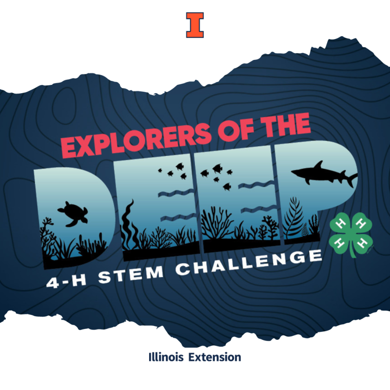 Dark blue background with text "Explorers of the Deep 4H STEM Challenge", ocean scene