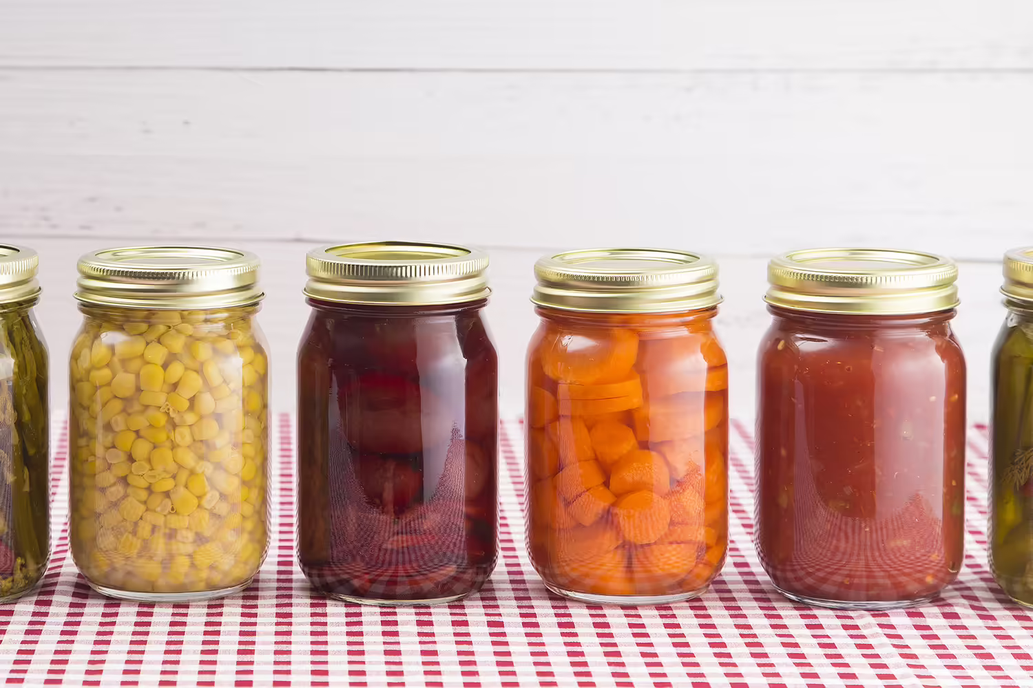 row of jars of canned food