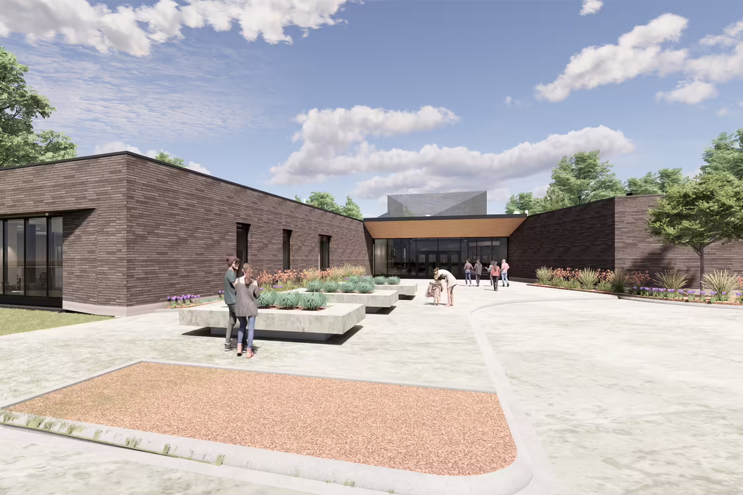 rendering showing west entrance of Doris Kelley Christopher Extension Center