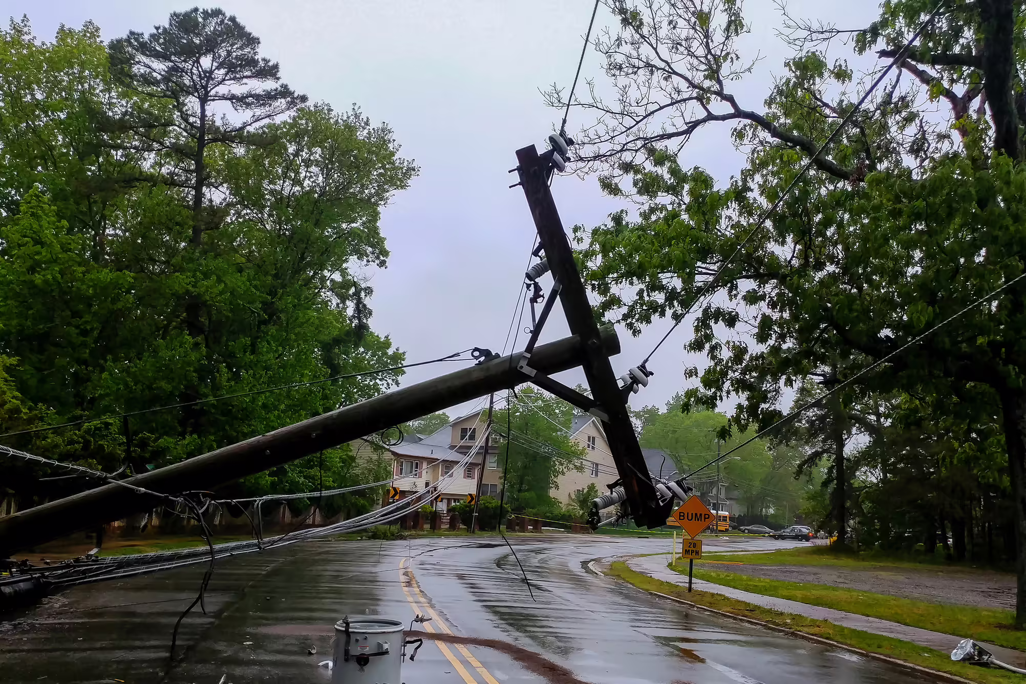 photo of downed power lines on a road