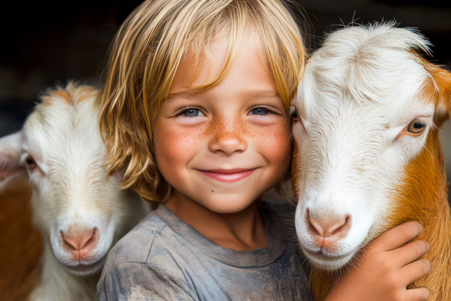 boy between two goats