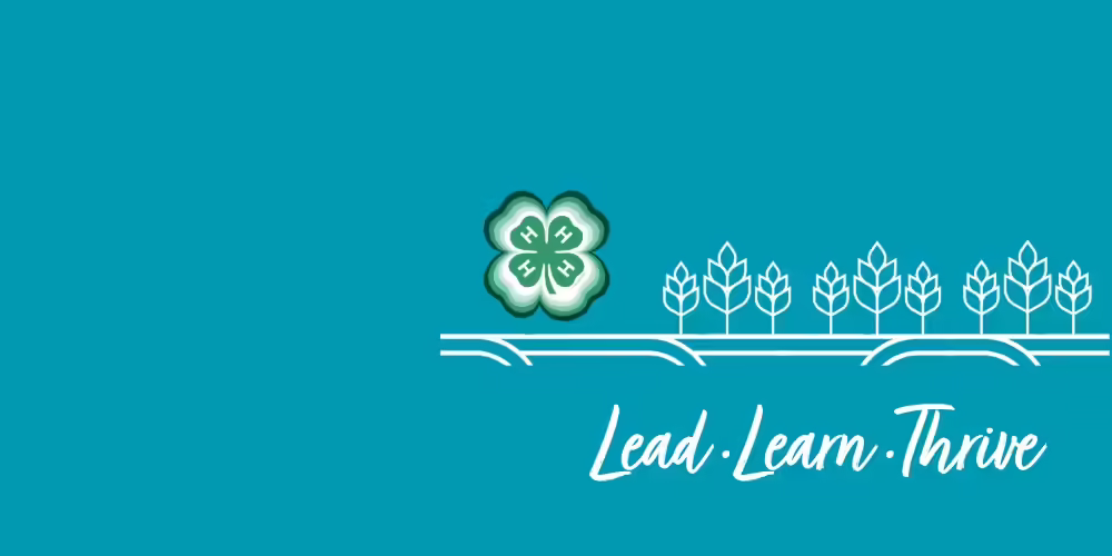 Lead Learn Thrive, next to wheat icons and 4-H logo 