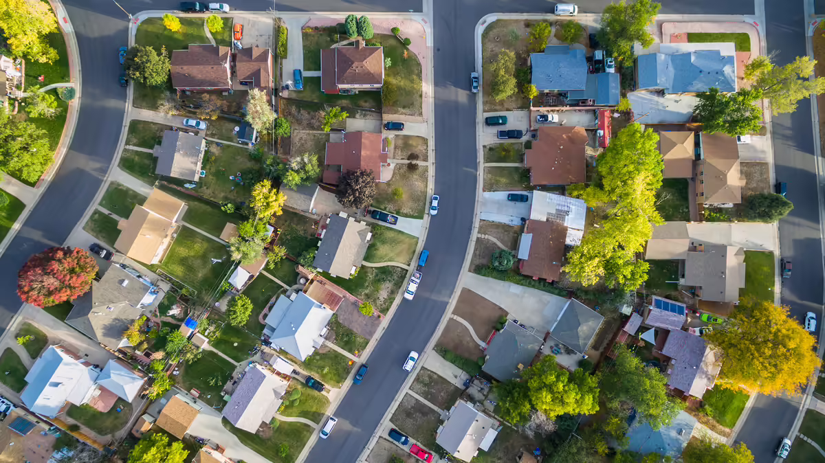 Aerial view of a neighborhood