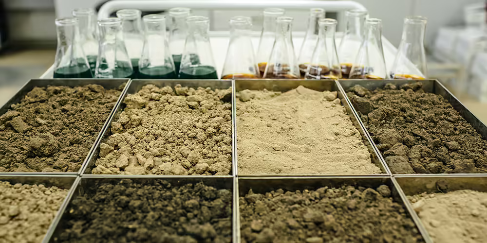 Trays of soil samples sorted and ready for testing in a science lab