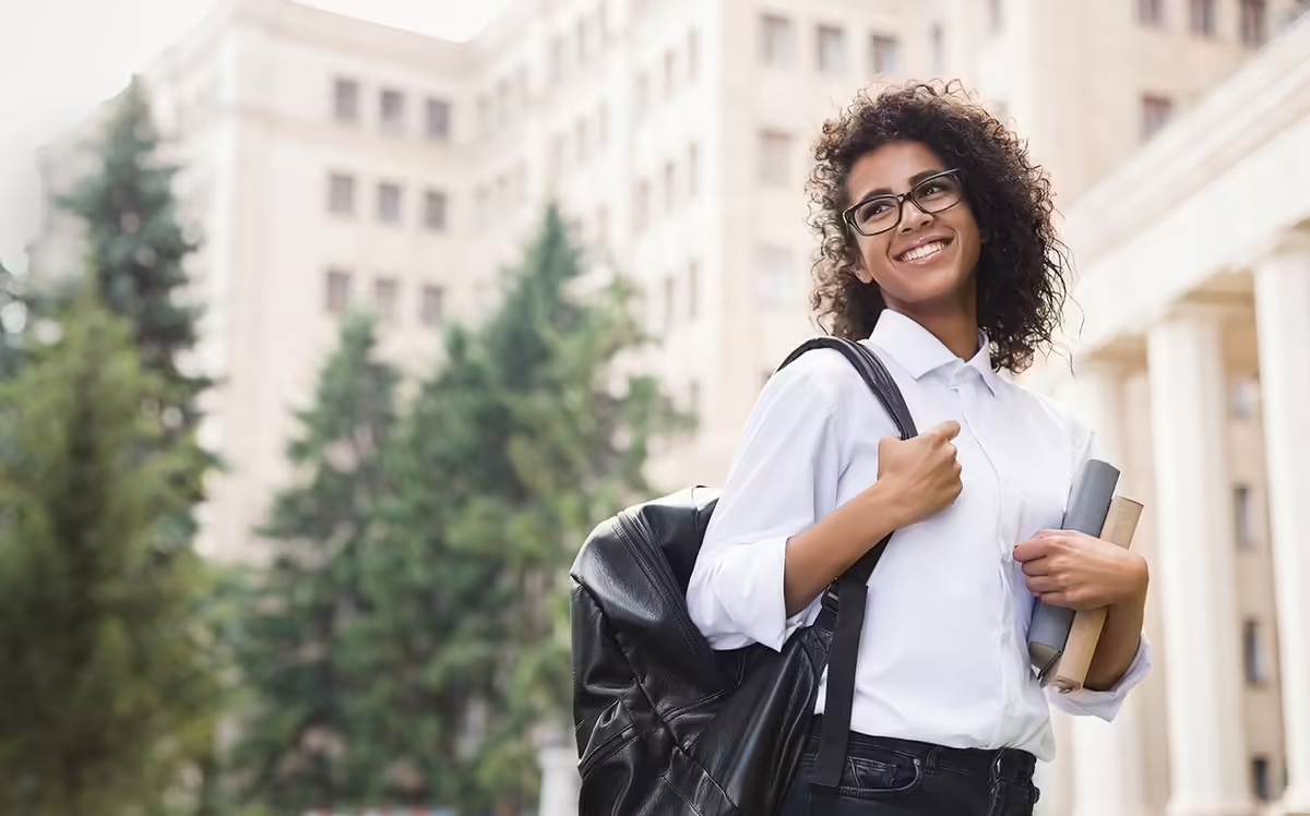 a woman with a backpack