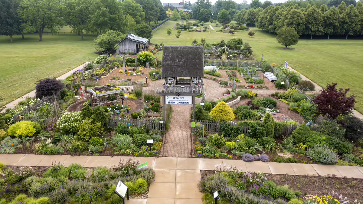 An aerial shot of the Idea Garden.