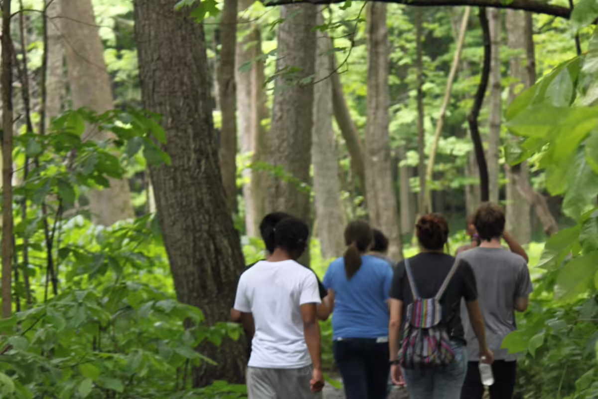 Group hiking in Humiston Woods