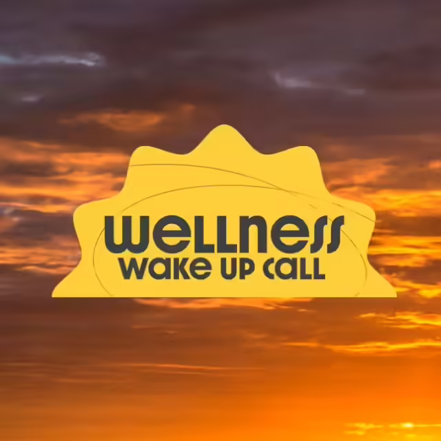 Wellness Wake Up Call logo on a sunset