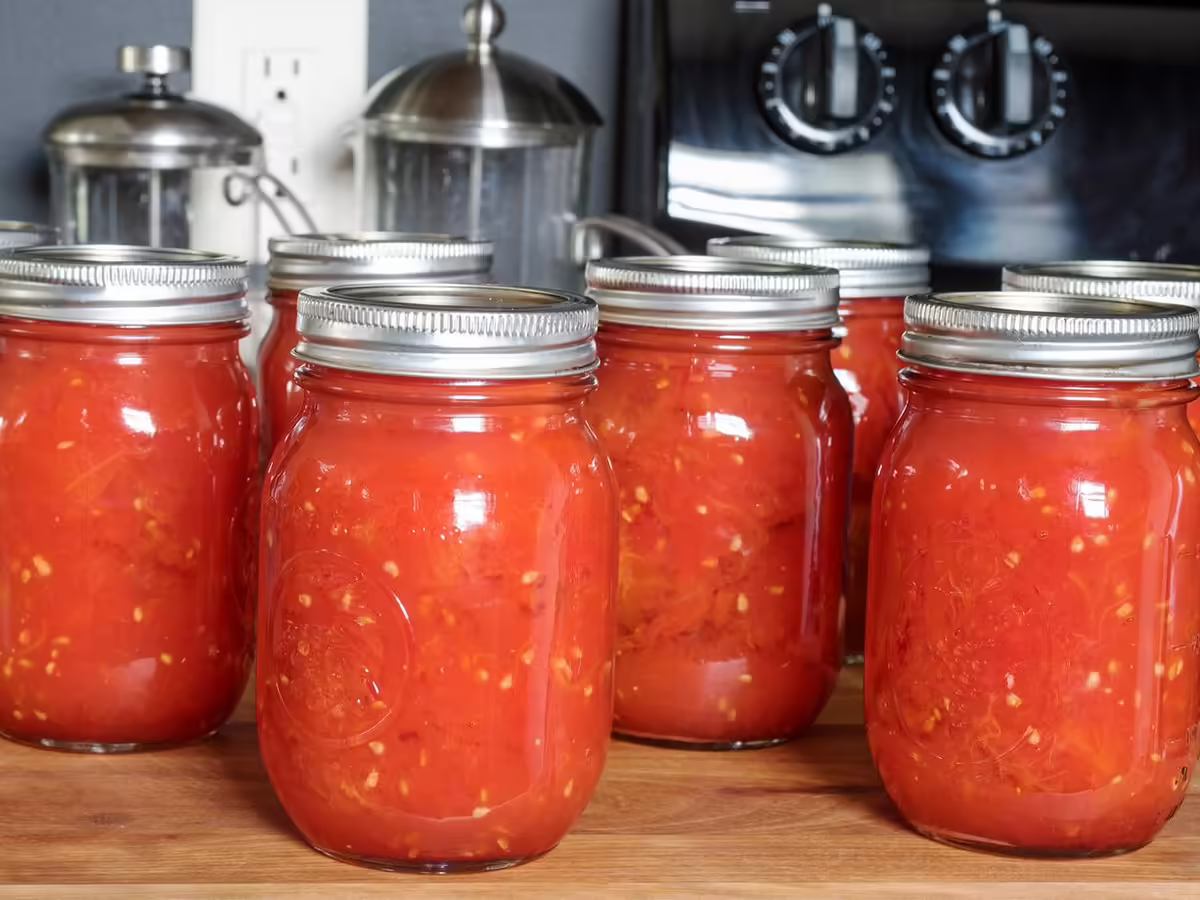 canned tomatoes in jars with two-piece lids