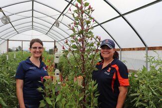 Bronwyn Aly and Kacie Athey in the high tunnels