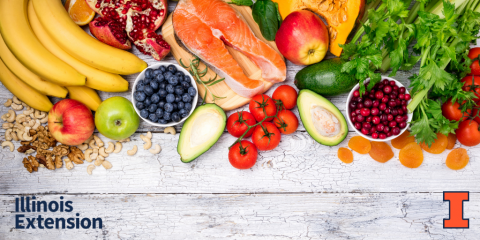 salmon, fruits, vegetables and nuts for heart-healthy food choices