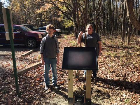 Clark County 4-H members Colin Perron and Rachel Morris, both 13, installed boot cleaning stations at Lincoln Trail State Park on October 31. 