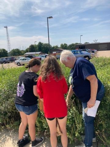 Master Gardener Barb Dahlbach discusses pollination with students from Hall High School