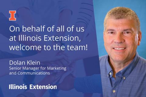 Graphic: "On behalf of all of us at Extension welcome to the team" Dolan Klein