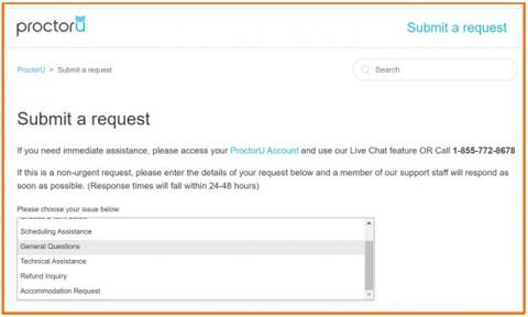 Screenshot of submit a request