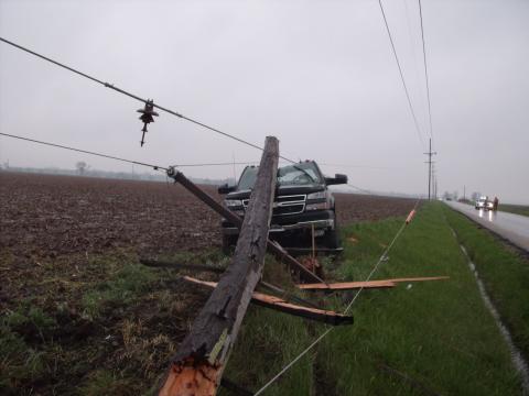 Photo of fallen power line on truck