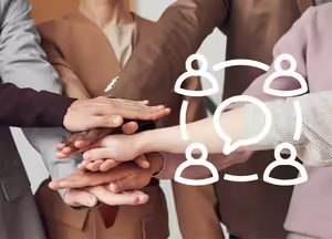 stacked hands with teamwork icon