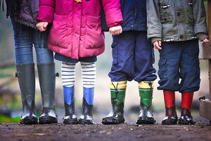 Picture of children's legs and muddy boots