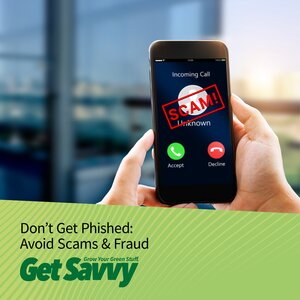 scam alert on phone. don't get phished. avoid scams and fraud