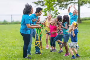 kids and volunteers at summer camp