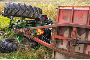 tractor overturned in a ditch