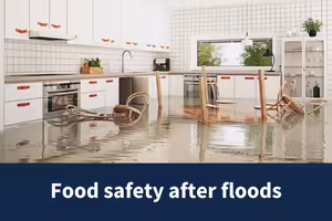 a kitchen filled with flood waters