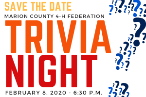 blue question marks with red and orange text that says Trivia Night