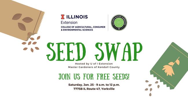 Seed Swap logo with cartoon seeds and seed packets