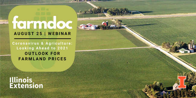 Farmdoc webinar August 25,2020 at noon CT discusses Illinois farmland prices.
