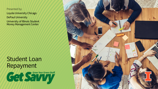 Get Savvy webinar Student Loan Repayment. Group of students at a table working on budgets.